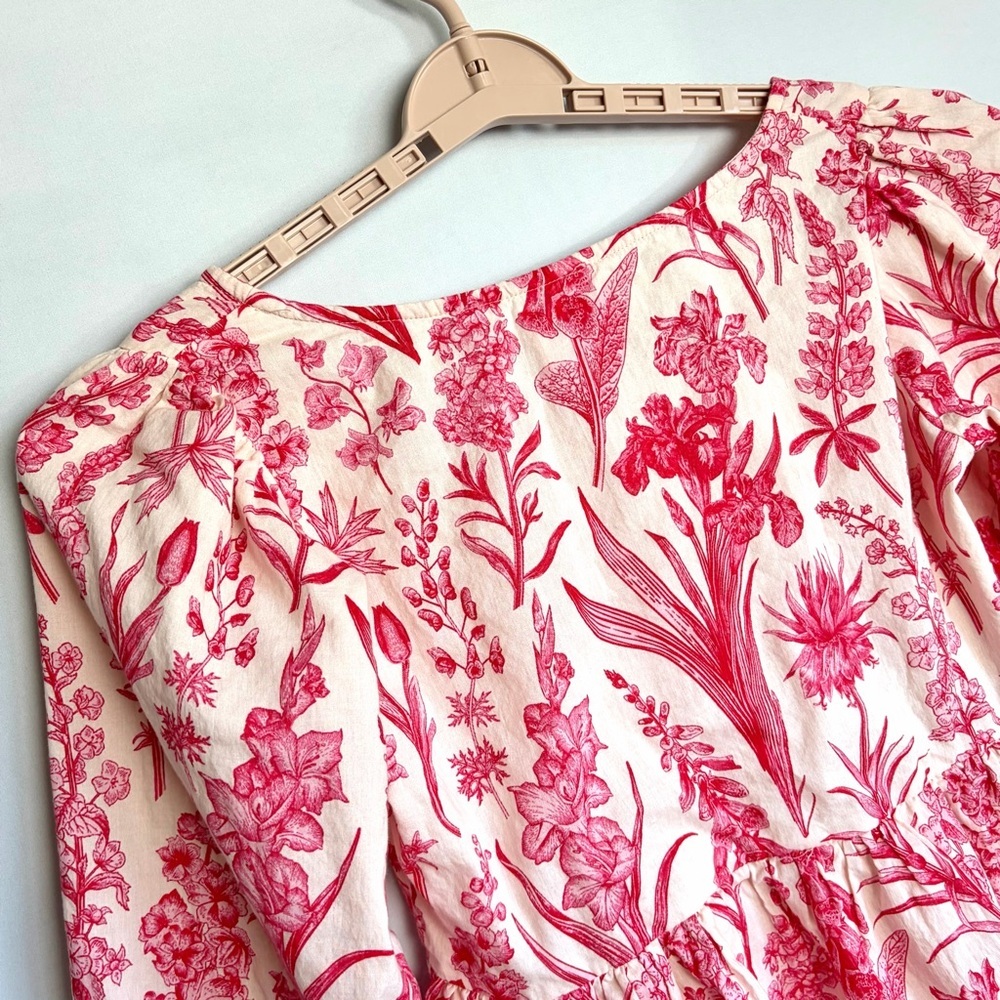 Victoria Dunn Floral Print Blouse XS Gathered Waist Square Neck Prairie EUC - Picture 12 of 13